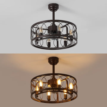 Celeste 21.6" 6-Light Industrial Farmhouse 6-Speed Metal Mobile-App/Remote-Controlled Caged LED Ceiling Fan - JONATHAN Y